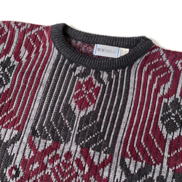 Vintage 80s Grandpacore Sweater Dark Academia Jacquard Art Deco Geometric Knit L - Picture 4 of 8